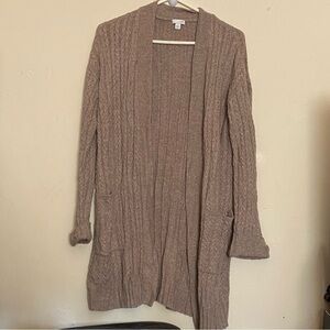 J Jill Sweater Women’s Size‎ Medium Cable Knit GrannyCore Brown Cardigan
